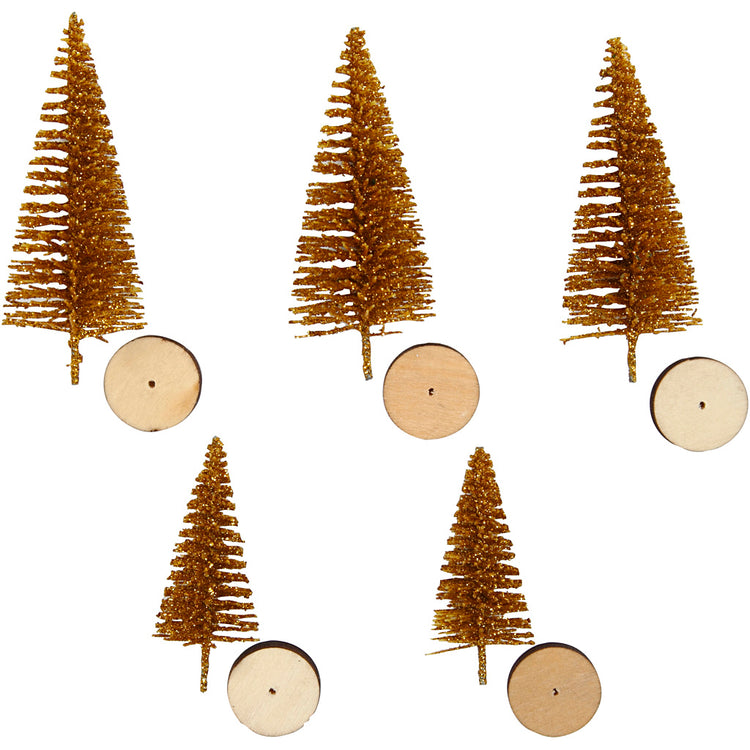 Creativ Company Weihnachtsbäume, H: 40+60 mm, Gold, 5 Stück 1 Karton