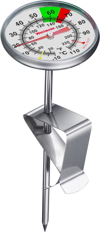 Westmark Milchthermometer – praktisches Küchenthermometer zum Aufschäumen von Milch, köstlicher Milchschaum für Kaffee, Barista-Thermometer mit Clip – Edelstahl, 12952270