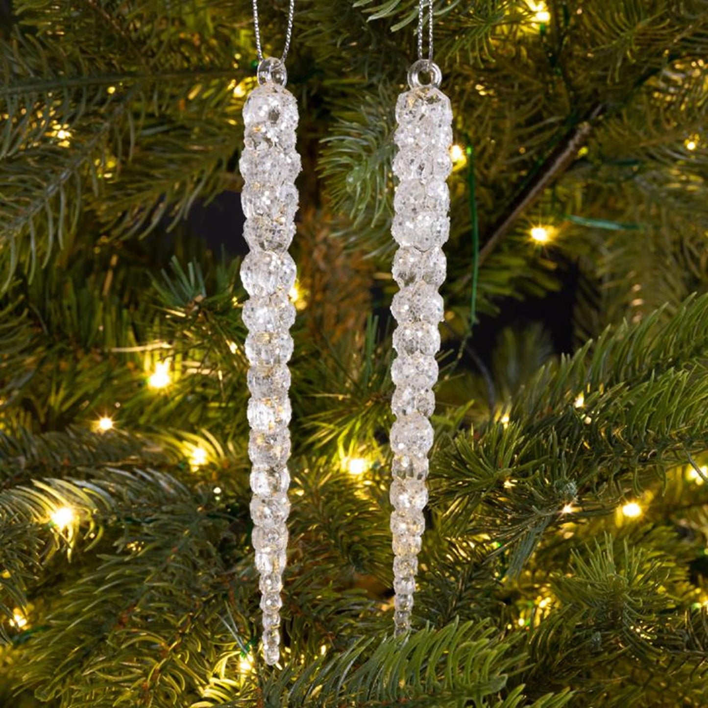 Decoris Weihnachtsanhänger Eiszapfen Glitzer 14cm 2 Stk.