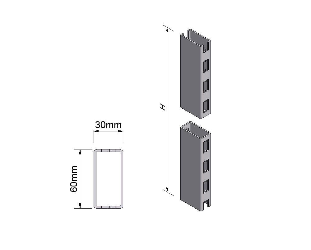 Regalmaterial Ständer Höhe 240 Tiefe 60 Tiefe 30 Silber