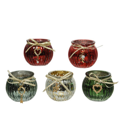 Decoris Teelichthalter aus Glas mit Strassanhänger