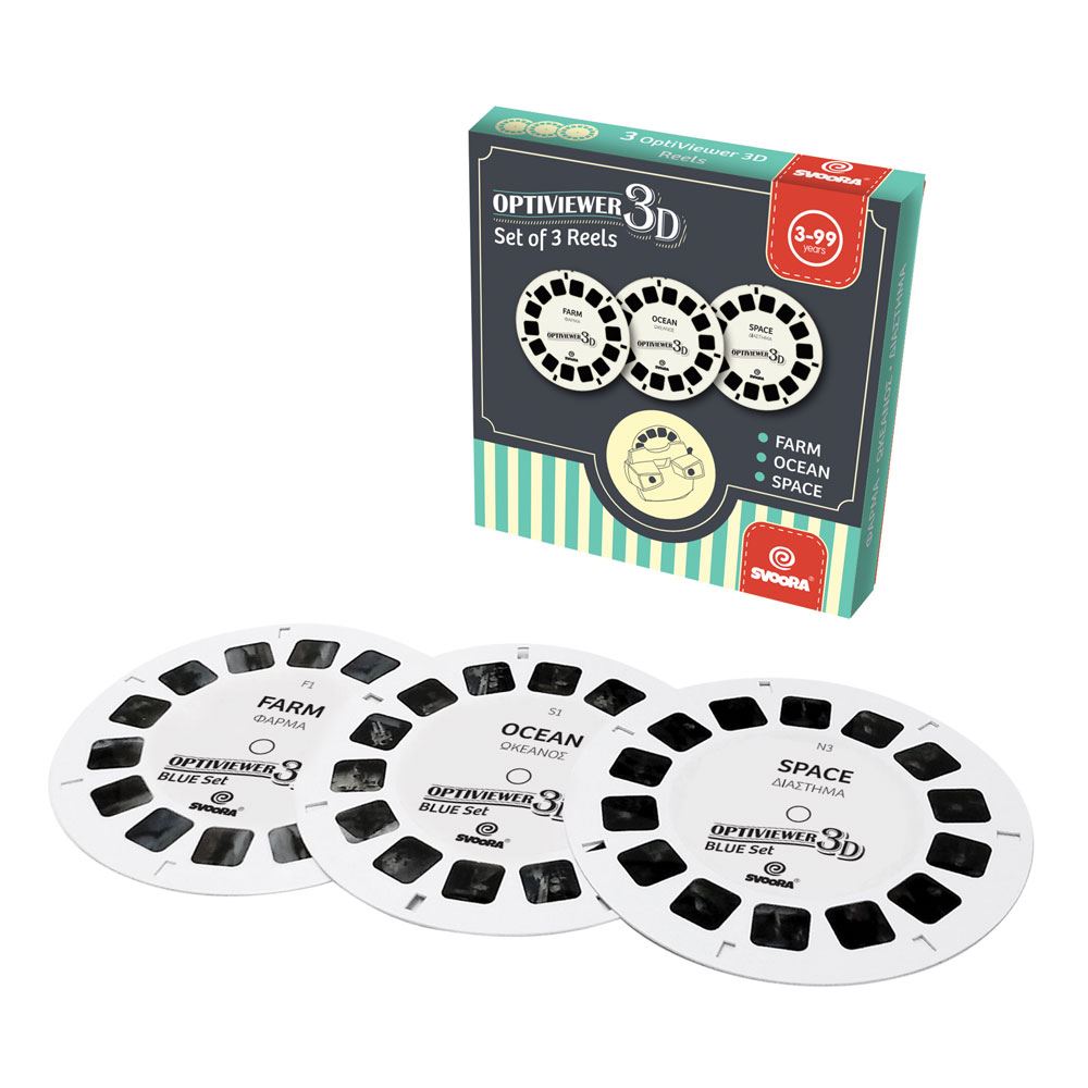 3D-Optiviewer-Festplattensatz. Bauernhof, Meer,