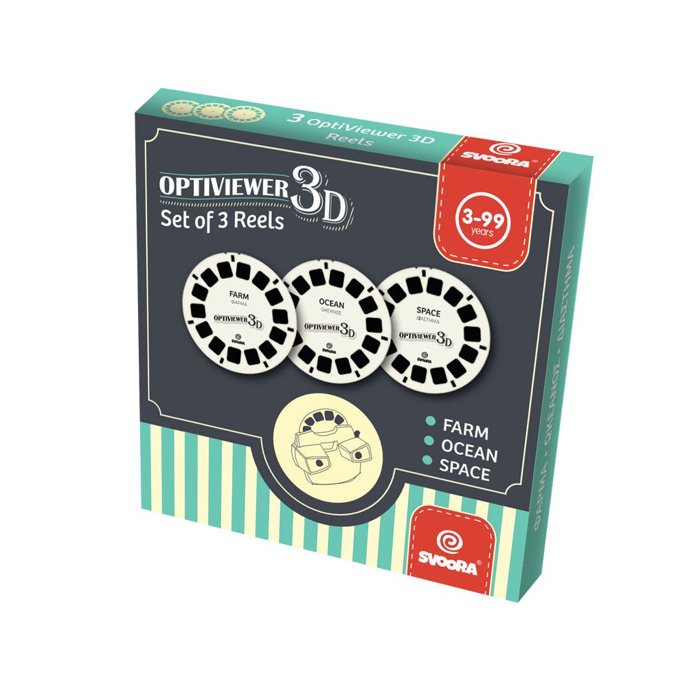 3D-Optiviewer-Festplattensatz. Bauernhof, Meer,