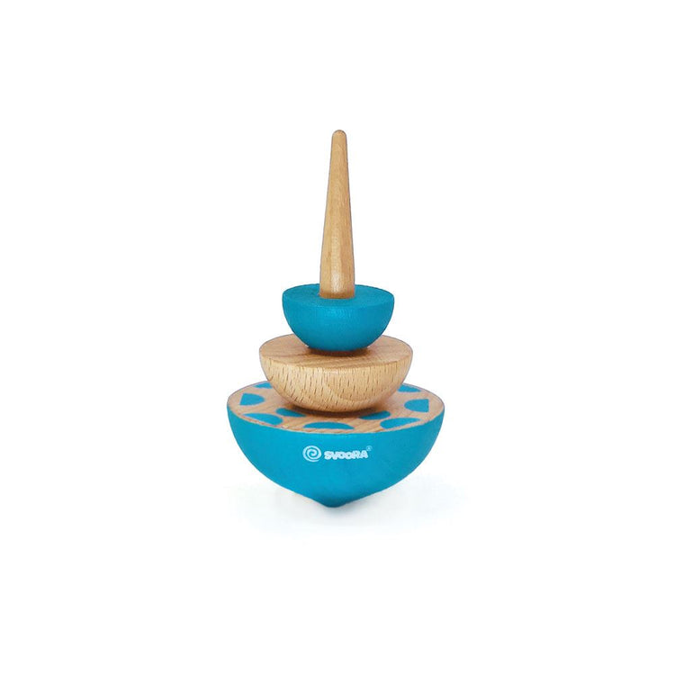 Holzkreisel Geom blau. 8 x 5 x 15 cm. 5+
