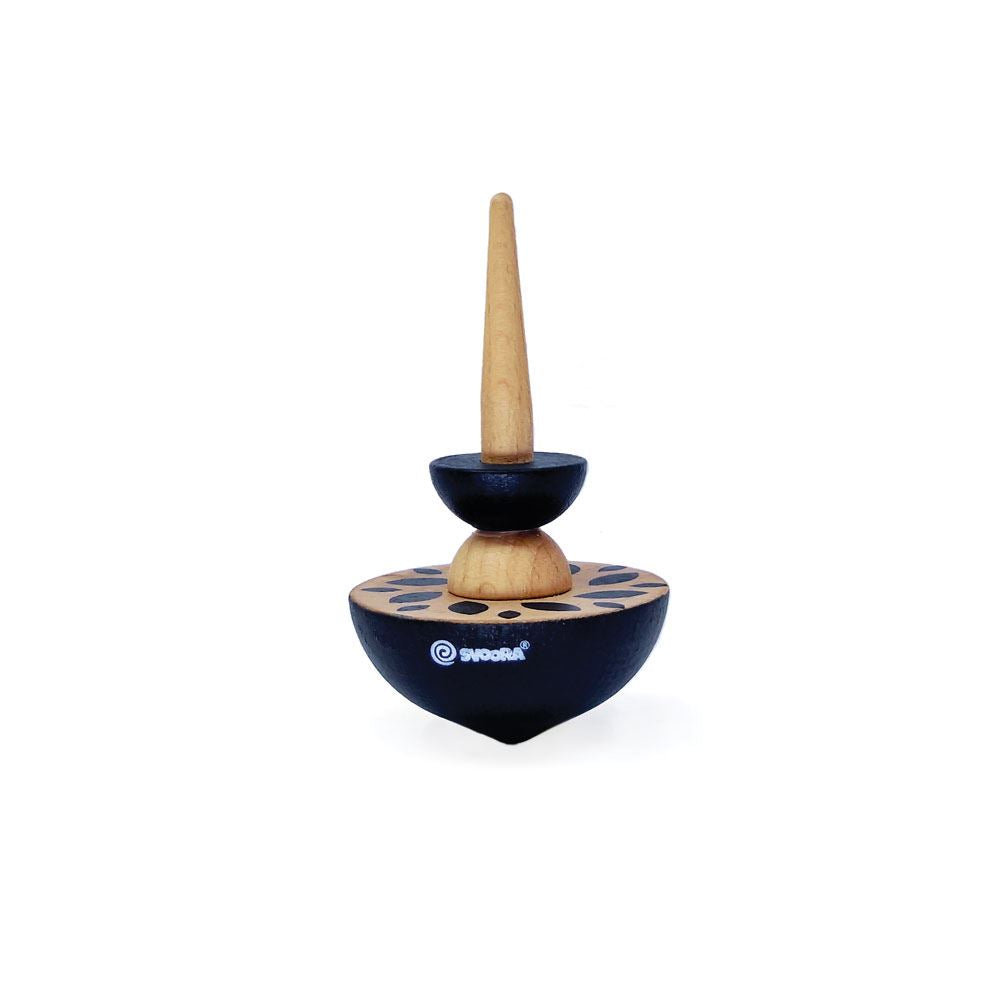Holzkreisel Geom schwarz. 8 x 5 x 15 cm. 5+