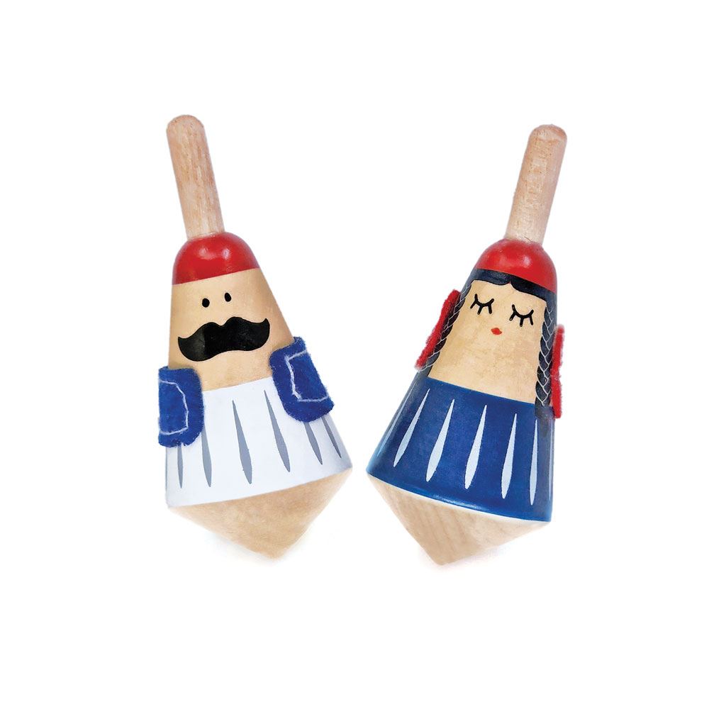 Satz Holzkreisel, griechische Figuren. 5+