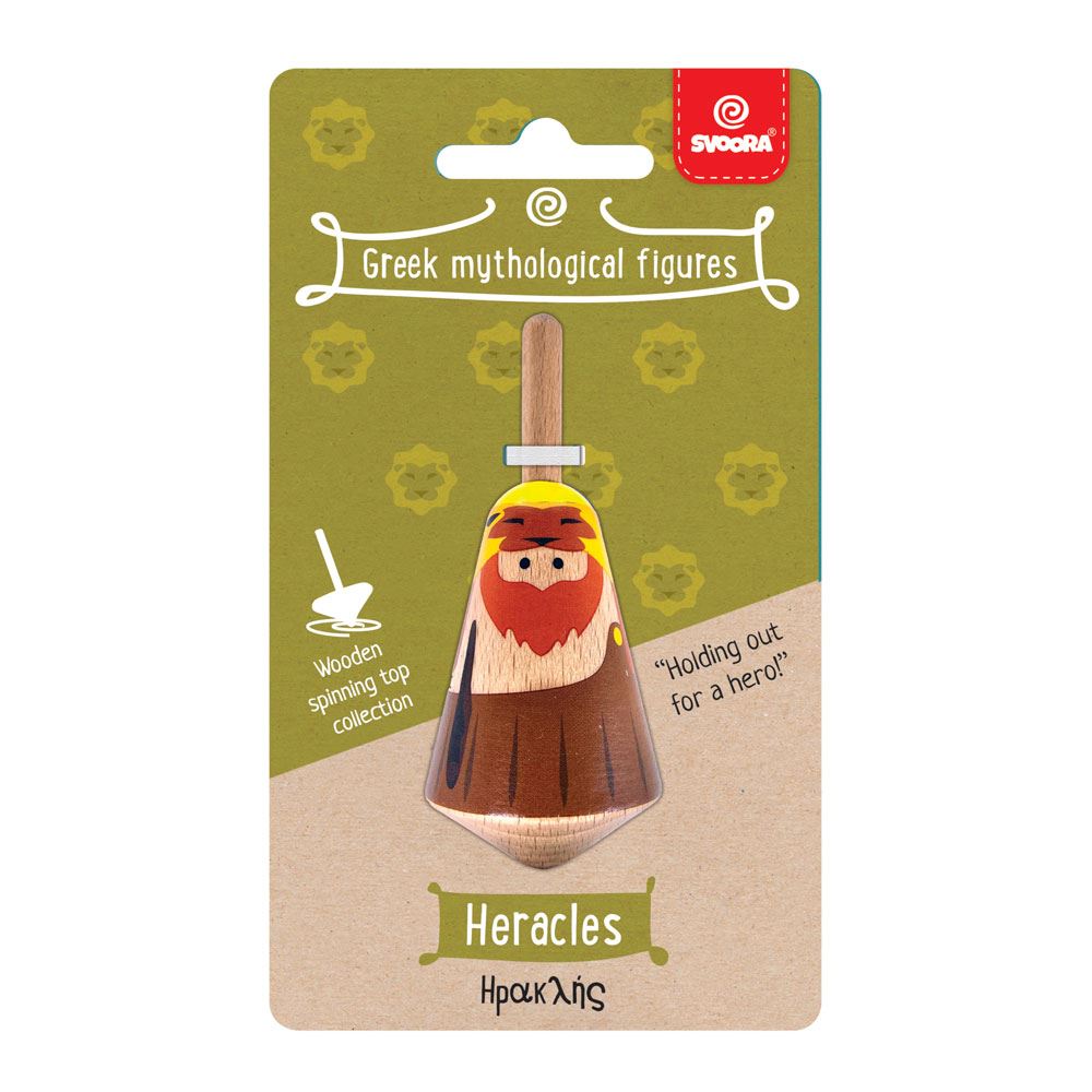 Griechischer Holzkreisel: Herkules. 3,5x3,5x8