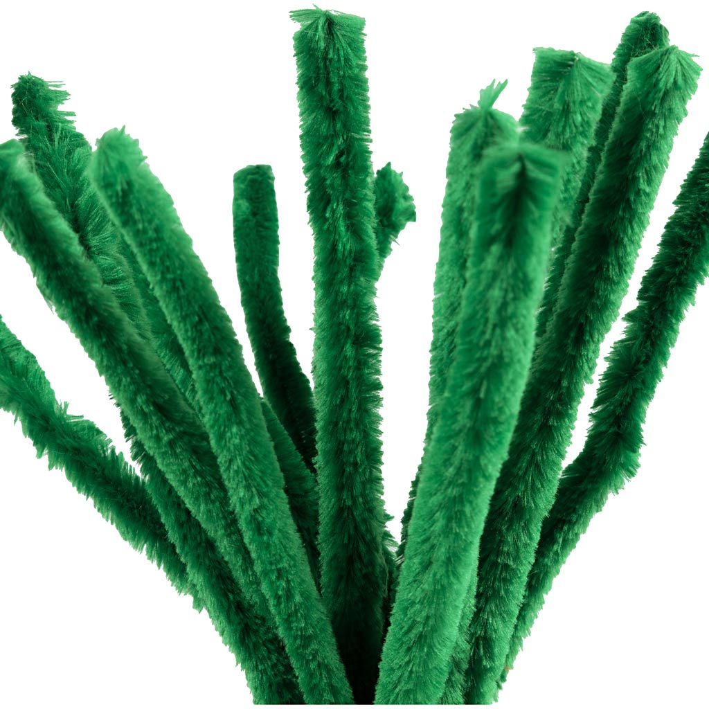Creativ Company Chenille, L: 30 cm, Stärke 15 mm, dunkelgrün, 15 Stück 1 Box
