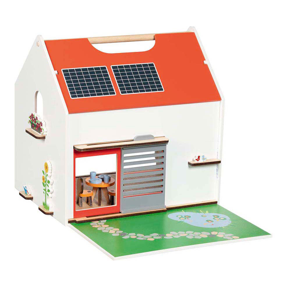 Goki tragbares Puppenhaus aus Holz mit Zubehör