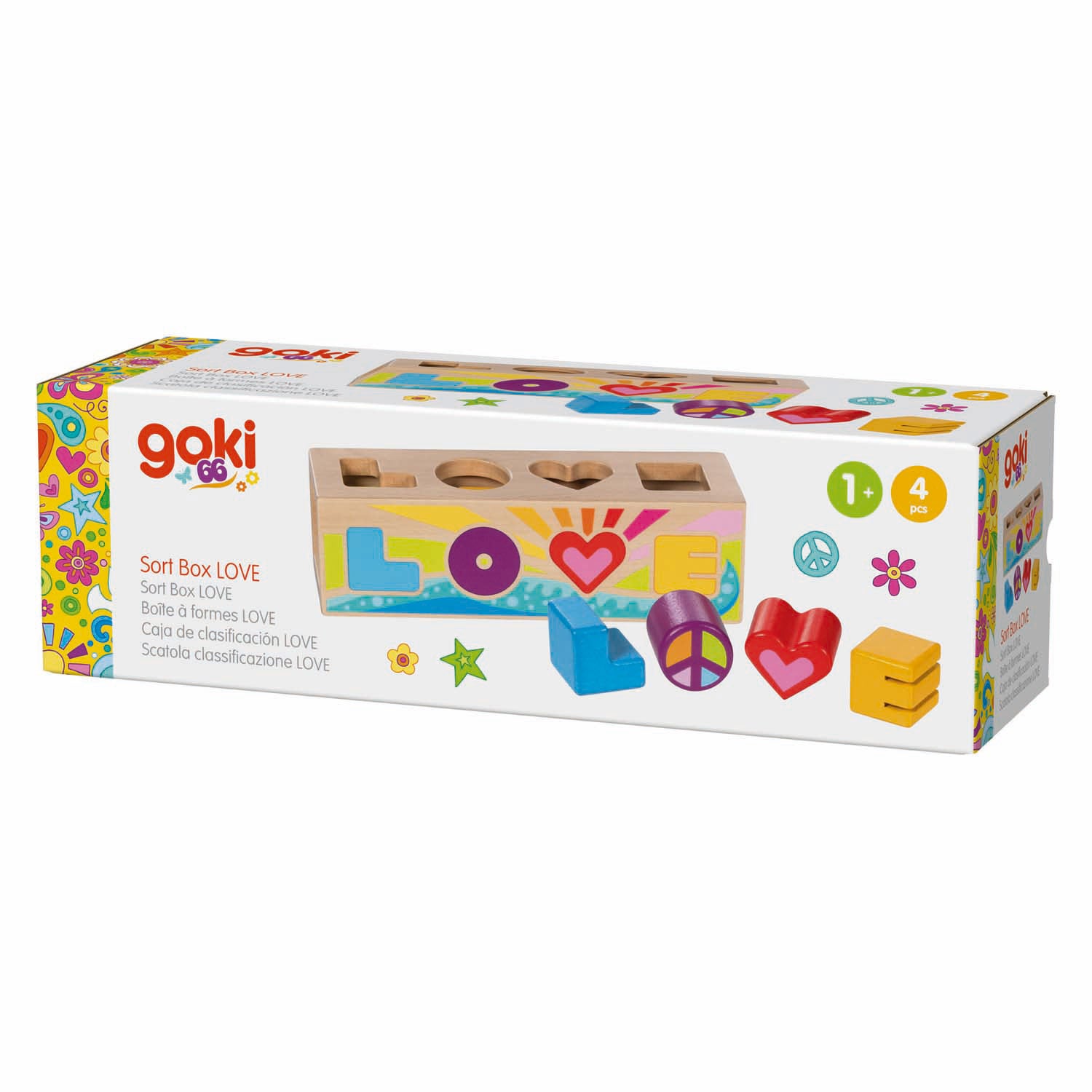 Goki Holzsortierbox Formsortierer Love - 5 Stk.