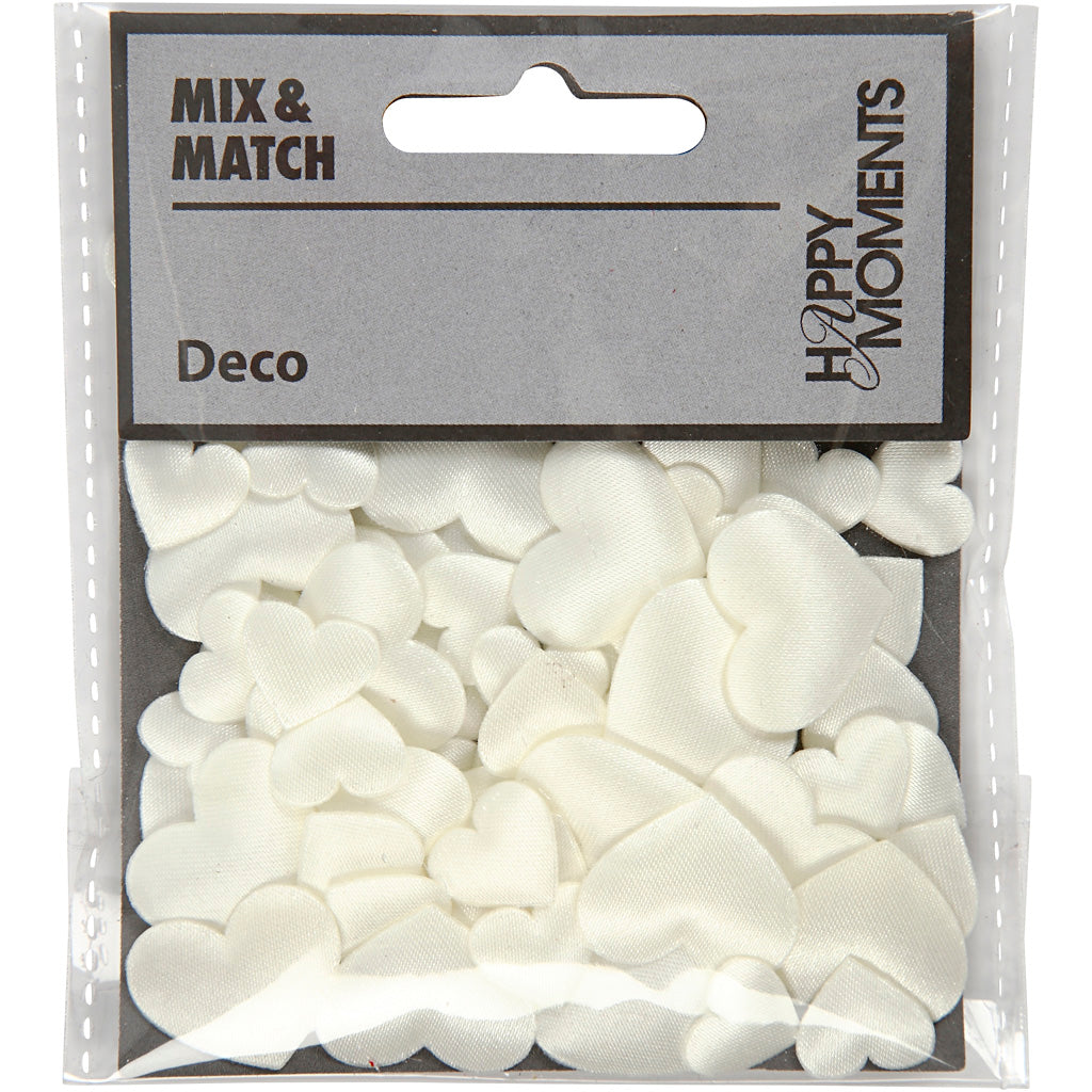 Creativ Company Satinherzen, Größe 10+20 mm, Stärke 1-2 mm, gebrochenes Weiß, 70 Stück 1 Box