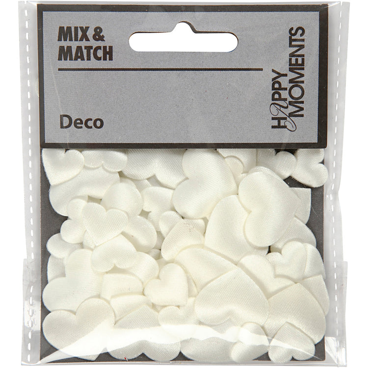 Creativ Company Satinherzen, Größe 10+20 mm, Stärke 1-2 mm, gebrochenes Weiß, 70 Stück 1 Box