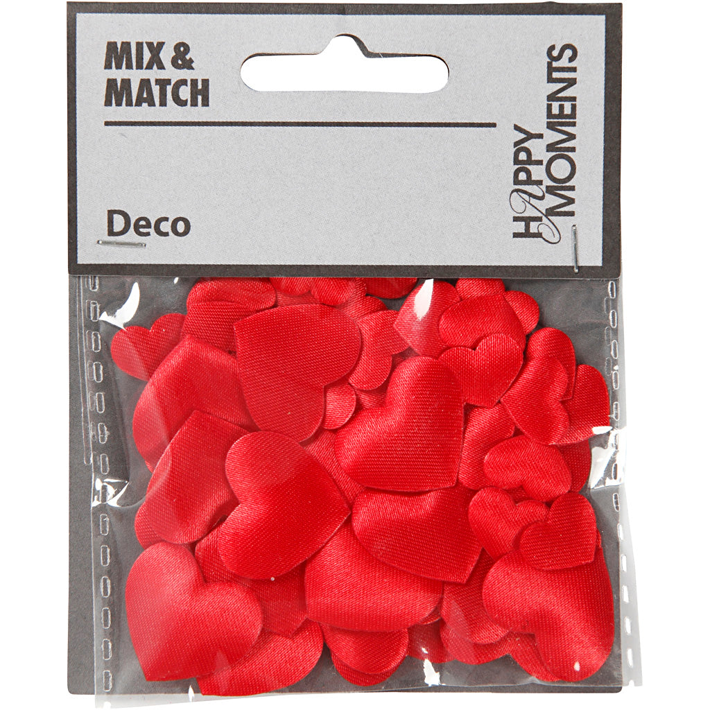 Creativ Company Satinherzen, Größe 10+20 mm, Stärke 1-2 mm, rot, 70 Stück 1 Box