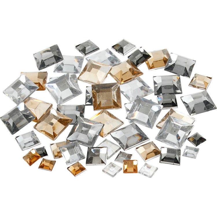 Creativ Company Strasssteine, quadratisch, Größe 6+9+12 mm, Goldglanz, 360 Stück 1 Box