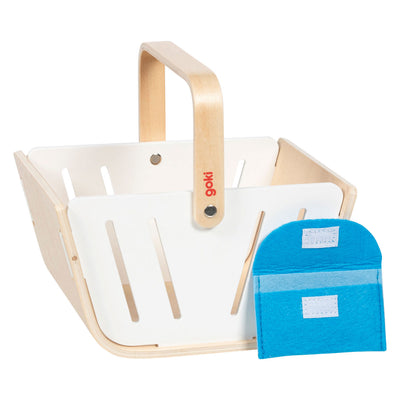 Goki Einkaufskorb aus Holz mit Stofftasche