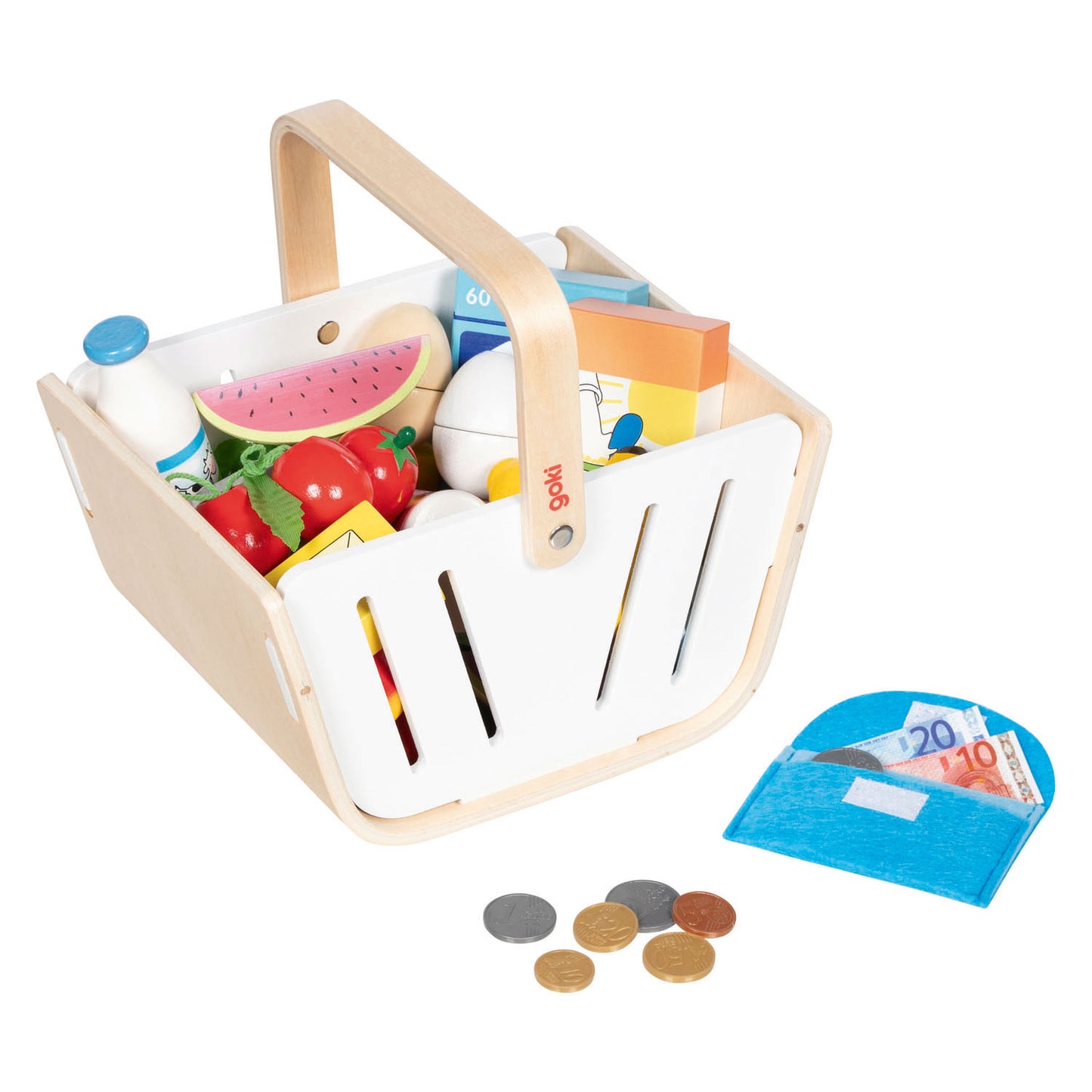 Goki Einkaufskorb aus Holz mit Stofftasche