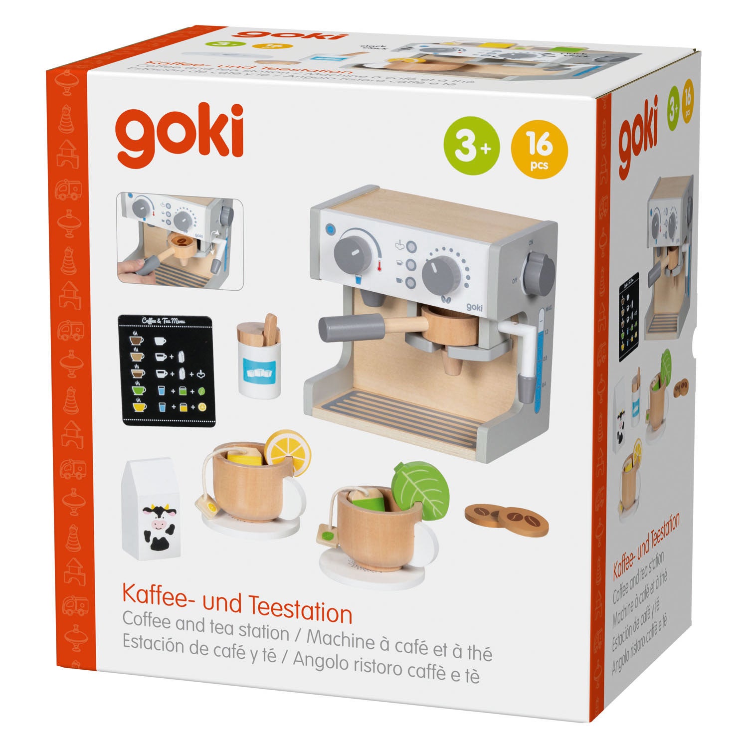 Goki Kaffee- und Teemaschine aus Holz – 16-teilig.