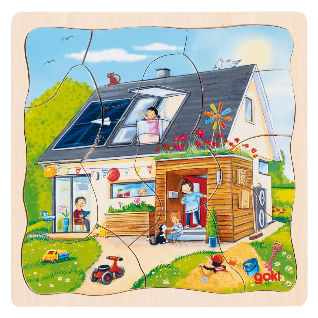 Goki Holz 3-Schichten-Puzzle - Hausbau - 35 Teile.
