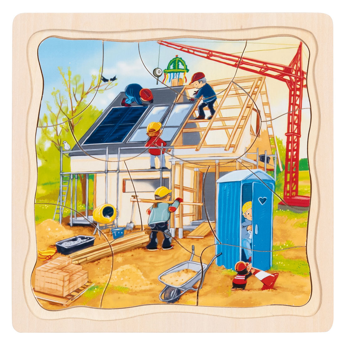 Goki Holz 3-Schichten-Puzzle - Hausbau - 35 Teile.