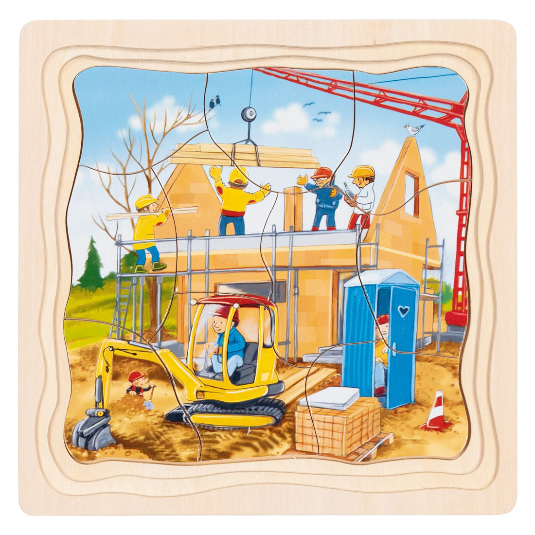 Goki Holz 3-Schichten-Puzzle - Hausbau - 35 Teile.