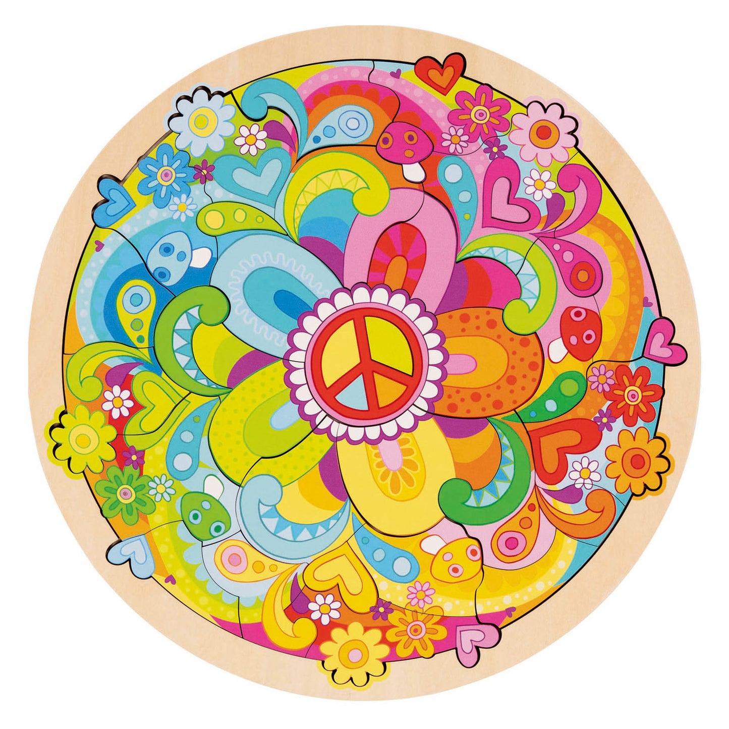 Goki Holzpuzzle Mandala Blumen – 34 Teile.