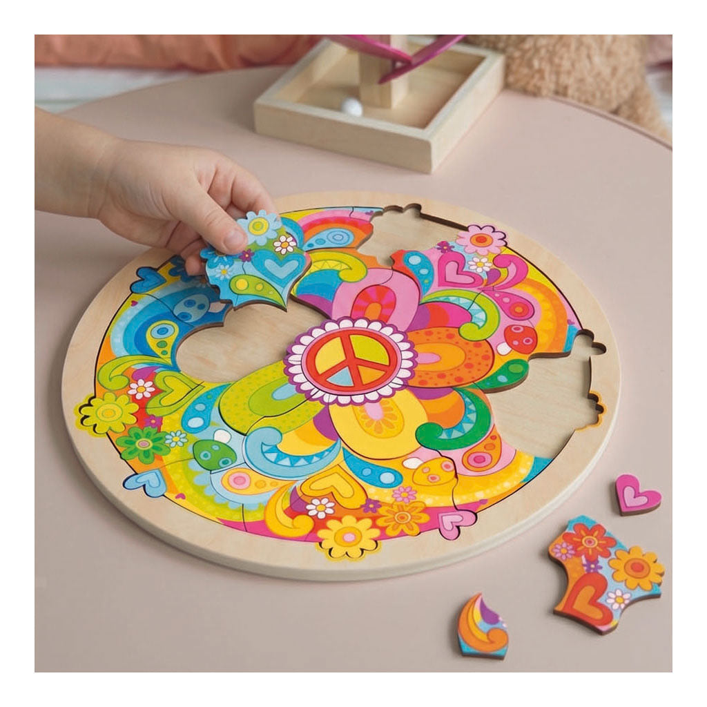 Goki Holzpuzzle Mandala Blumen – 34 Teile.
