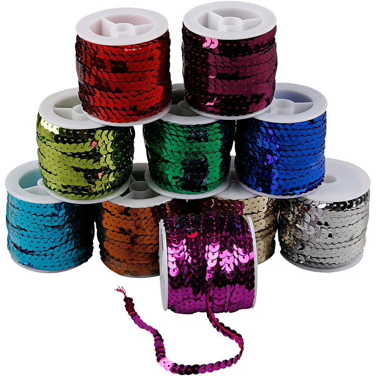 Creativ Company Paillettenband, B: 6 mm, Metallicfarben, 10x10 m 1 Box