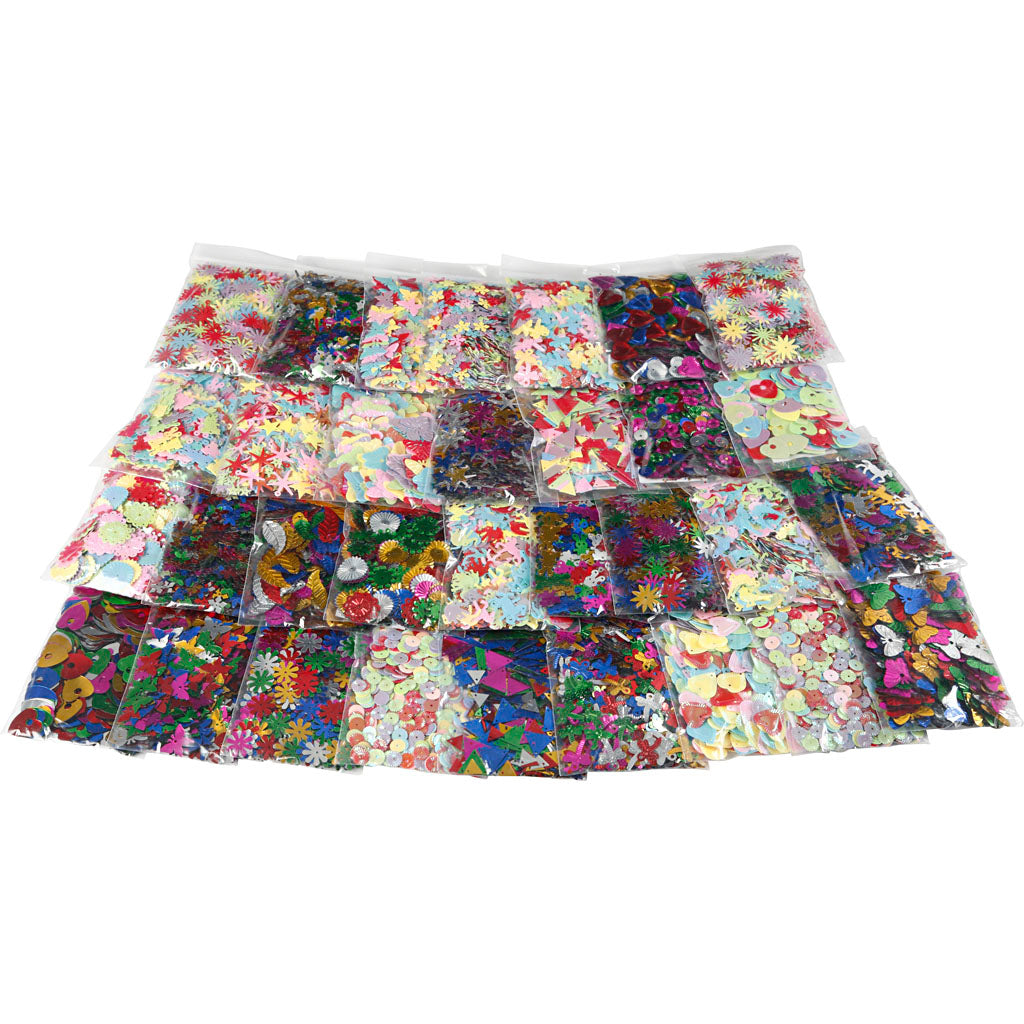 Creativ Company Multi-Pailletten-Mix, Größe 7-30 mm, verschiedene Farben, 32x25 g 1 Box