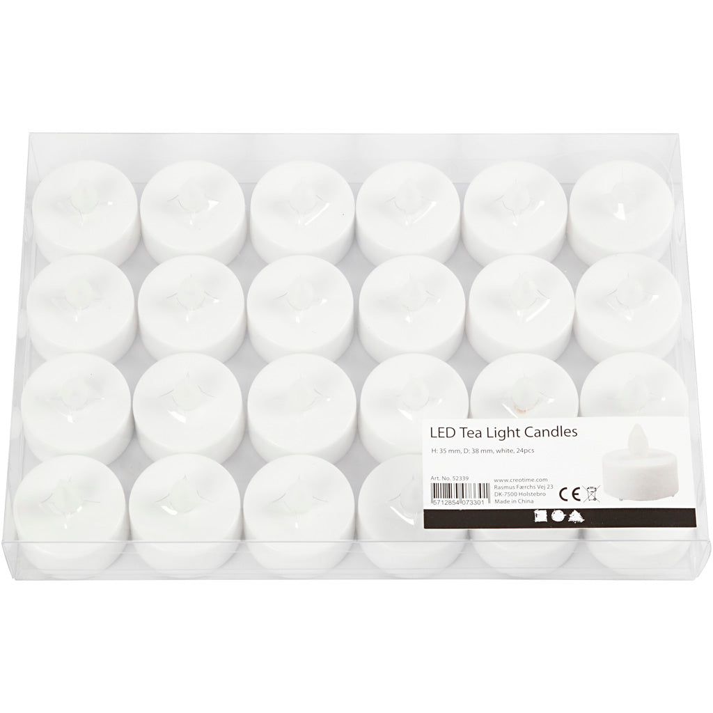 Creativ Company LED-Teelichter, H: 35 mm, T 38 mm, weiß, 24 Stück 1 Box