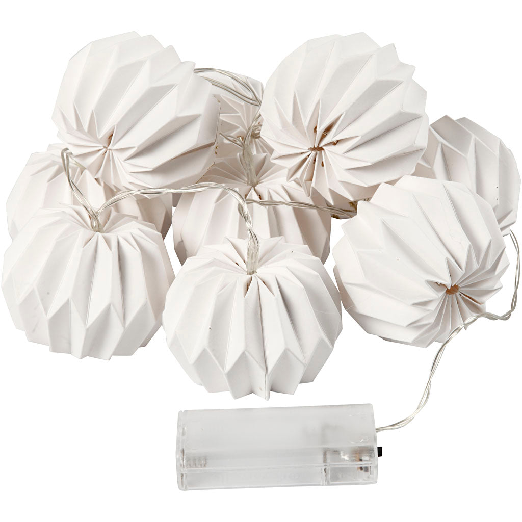 Creativ Company LED-Lichterkette mit Lampenschirmen, rund, H: 55 mm, L: 100 cm, T 75 mm, weiß, 1 Stück