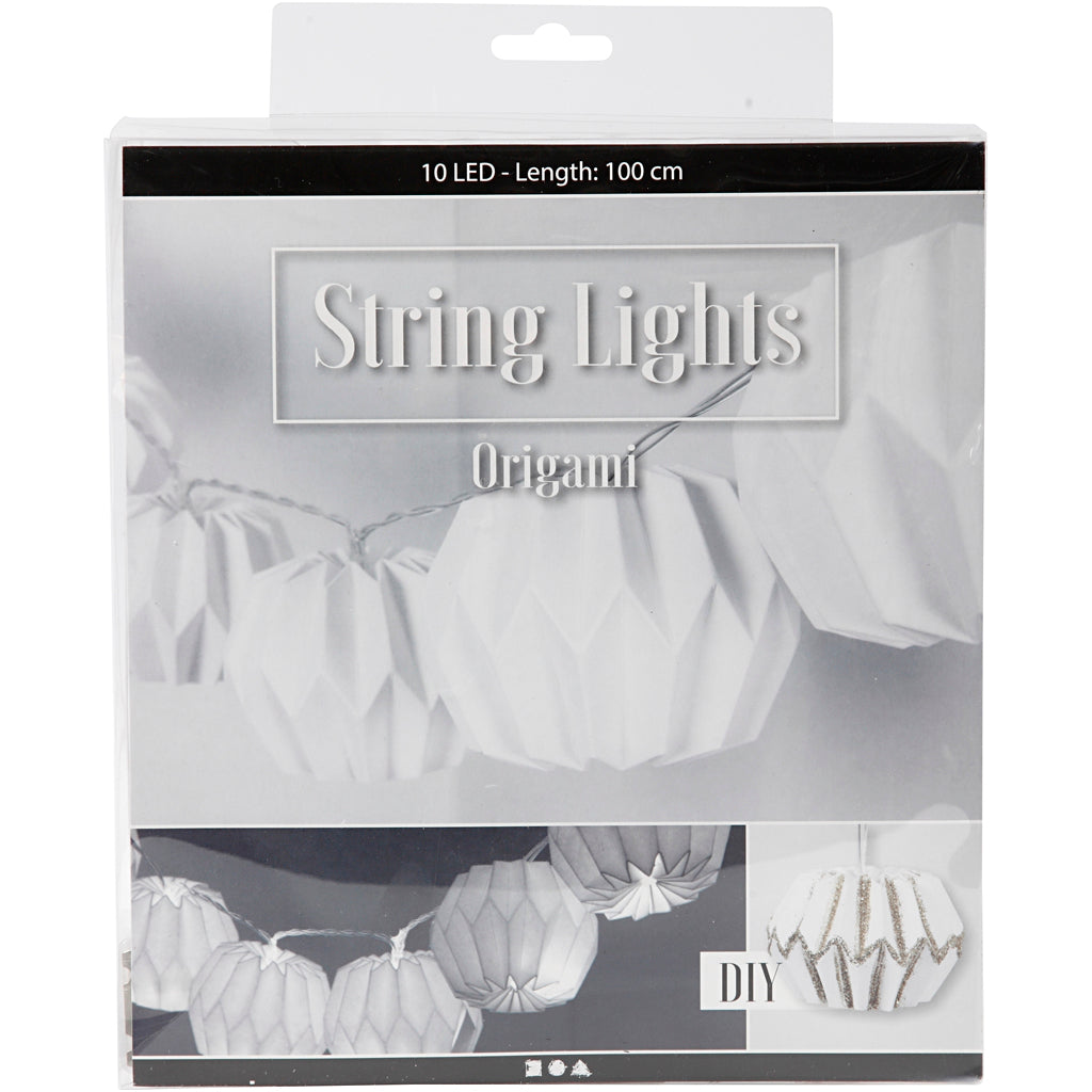 Creativ Company LED-Lichterkette mit Lampenschirmen, rund, H: 55 mm, L: 100 cm, T 75 mm, weiß, 1 Stück