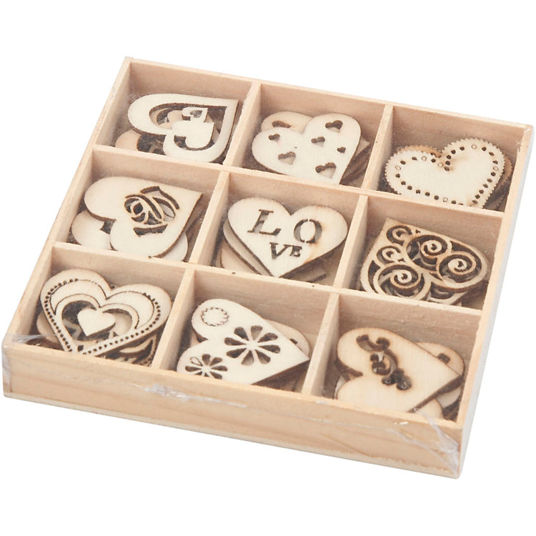 Creativ Company Holzdekoration, Liebe, Größe 28 mm, 45 Stück, 1 Box