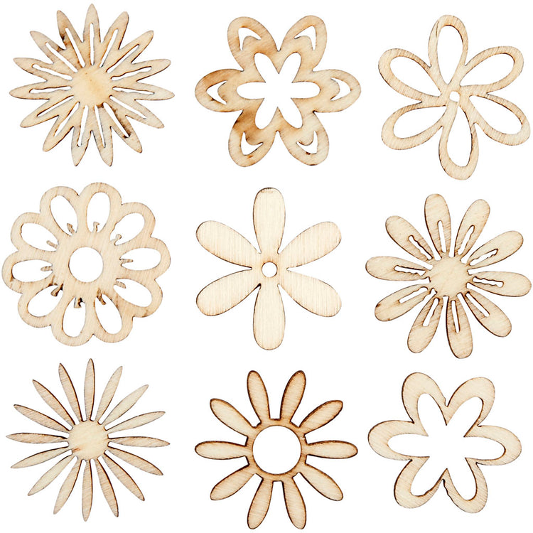 Creativ Company Holzdekoration, Blumen, Größe 28 mm, 45 Stück, 1 Box