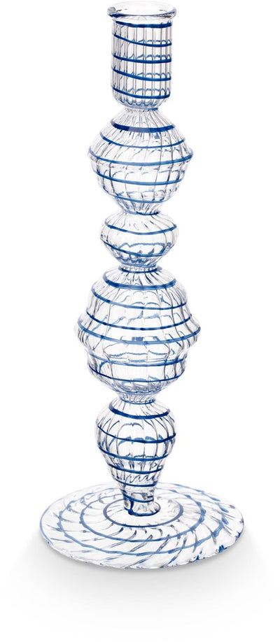 Pip Studio Candlestick Swirl – Kerzenhalter aus Glas – dunkelblau – 22 cm