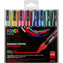 UNI-POSCA POSCA-Marker, AFM PC-5M, Liniendicke 2,5 mm, Medium, verschiedene Farben, 8 Stück 1 Box