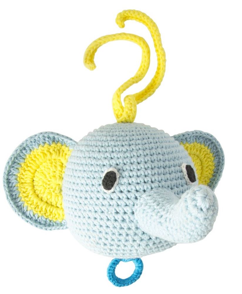 Musik gehäkelter Elefant hellblau. 3+