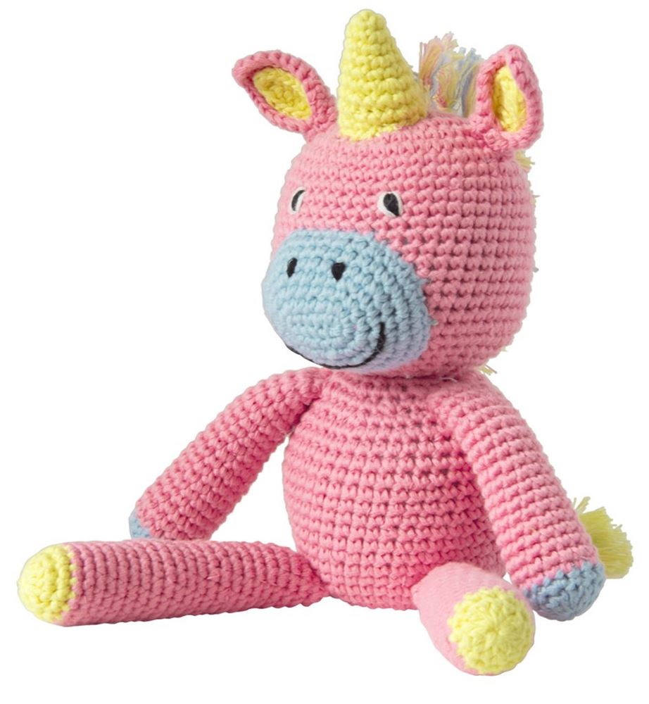 Kuscheltier gehäkeltes Einhorn rosa. 3+