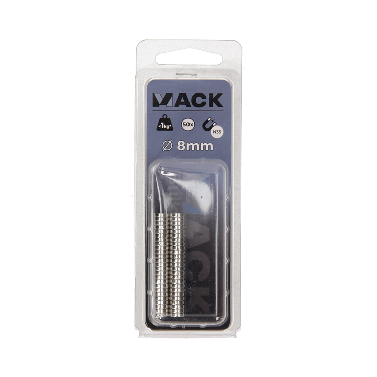 Mack 1076871 - Scheibenmagnete Neodym 8mm*2mm (n35) - Silber 50Stk | 4 Stück
