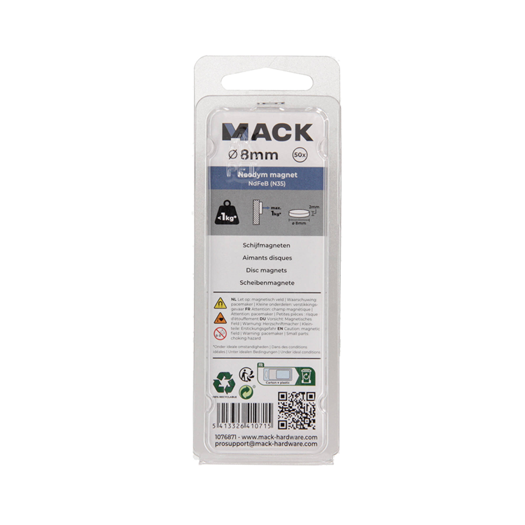 Mack 1076871 - Scheibenmagnete Neodym 8mm*2mm (n35) - Silber 50Stk | 4 Stück