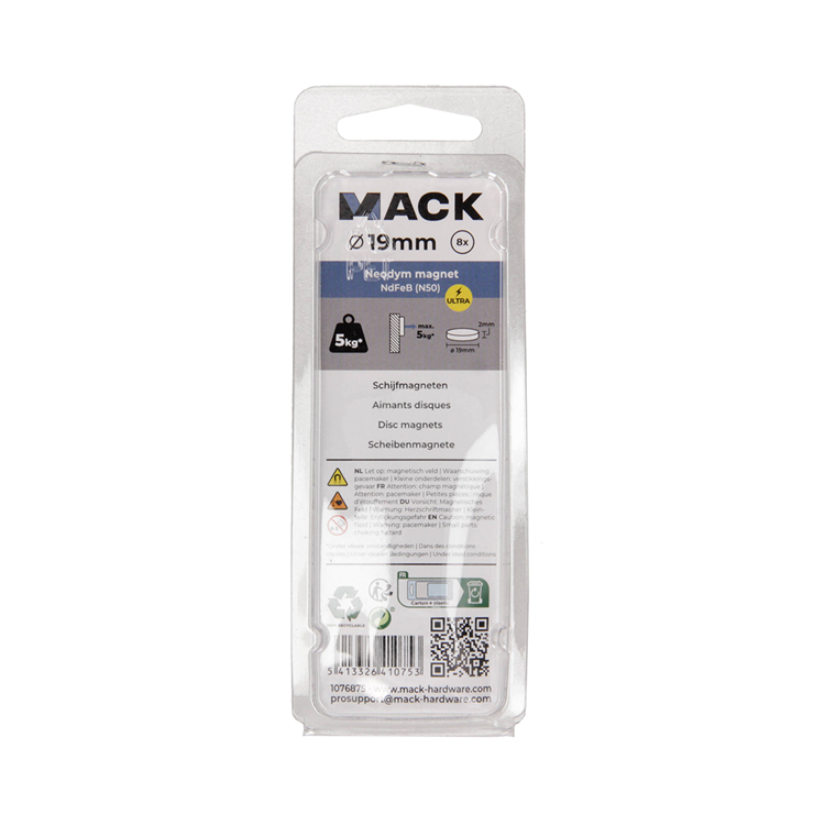Mack 1076875 - Scheibenmagnete Neodym 19mm*2mm (n50) - Silber 8Stk | 4 Stück