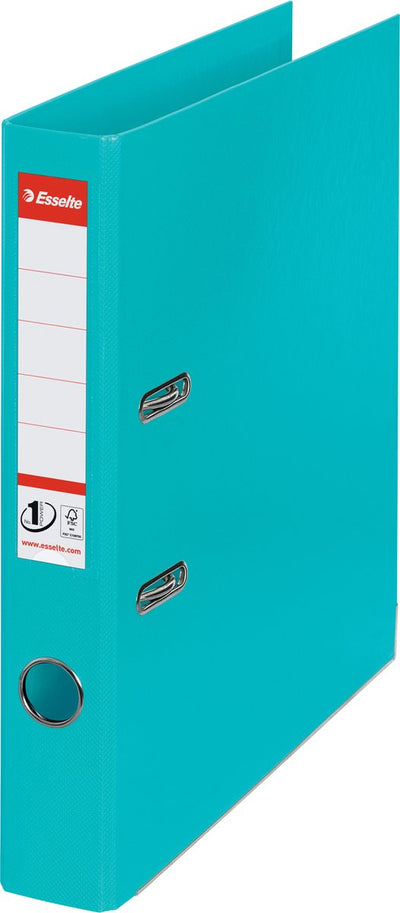 Esselte No.1 Power-Kunststoff-A4-Ordner mit Etikettenhalter – 2 Ringe – Rückenbreite 50 mm – Kapazität 350 Blatt – Türkis
