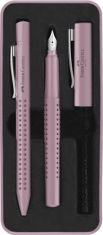 Faber-Castell Schreibset – Grip 2010 – Kugelschreiber und Füllfederhalter – in Geschenkbox – Harmony Rose Shadows – FC-201528