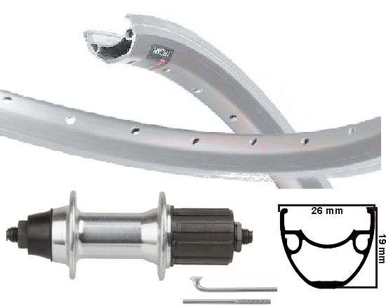 KGS Hinterrad 28 Zoll (622) Mach-1 ER-10 Silber 8-9-Geschwindigkeits-fester Achse.