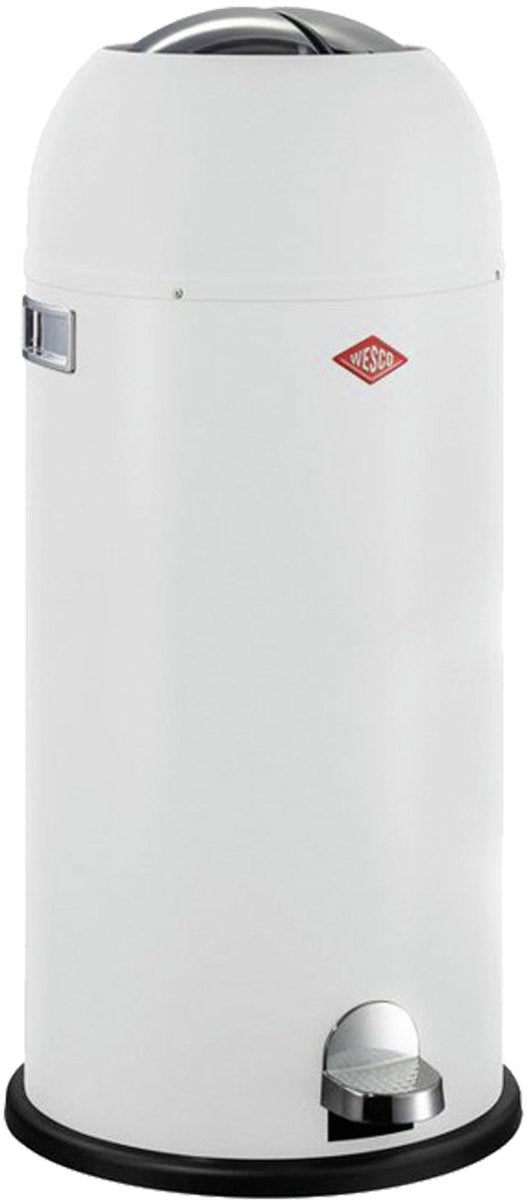 Wesco Kickmaster Maxi-Abfallbehälter | Treteimer | 40 Liter | Metall - mattweiß | Mülleimer - hergestellt in Deutschland