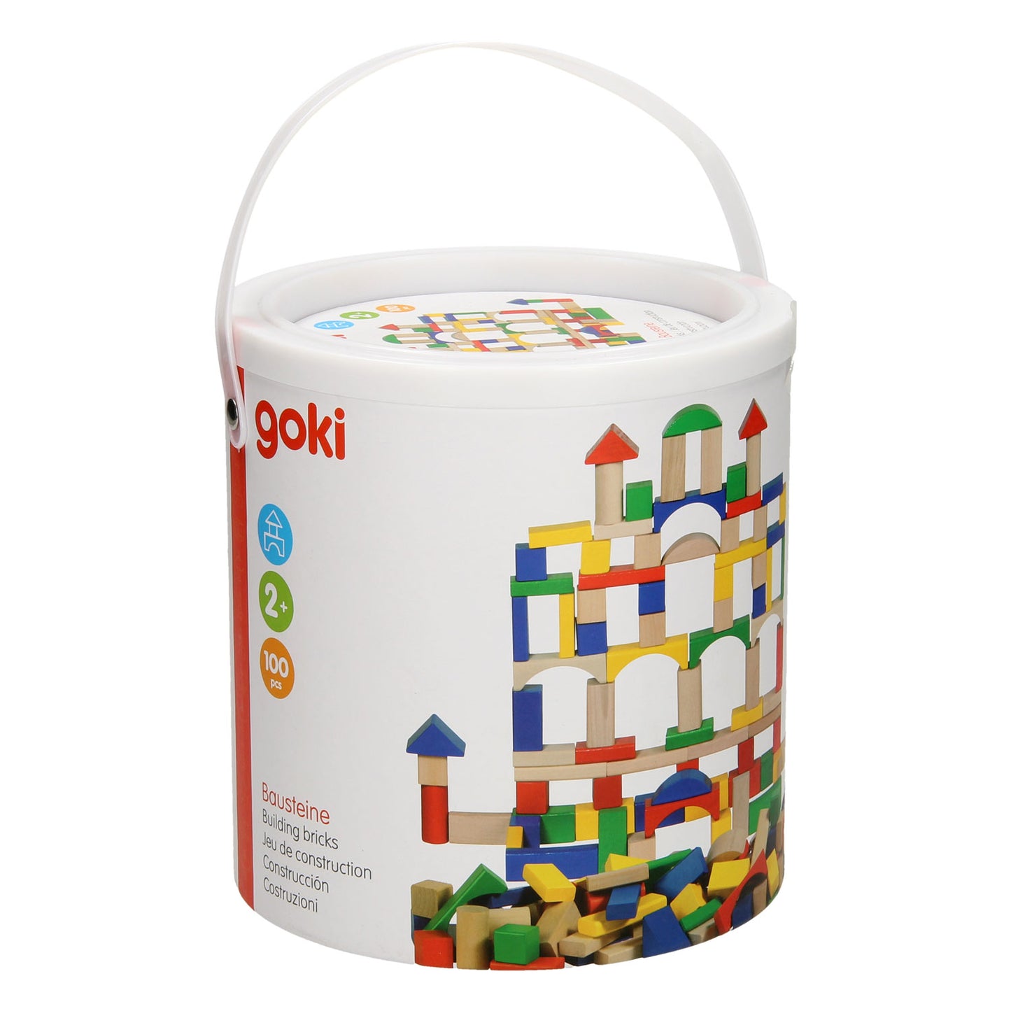 Goki -Holzbausteine ​​in Tonnenfarbe, 100dlg.