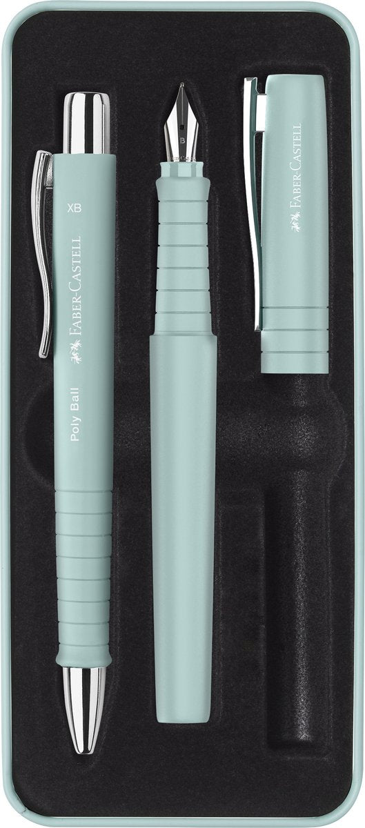 Faber-Castell Giftbox Poly Pen – mit Kugelschreiber und Füllfederhalter – Karibikblau – FC-241053