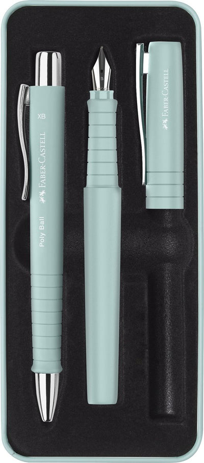 Faber-Castell Giftbox Poly Pen – mit Kugelschreiber und Füllfederhalter – Karibikblau – FC-241053