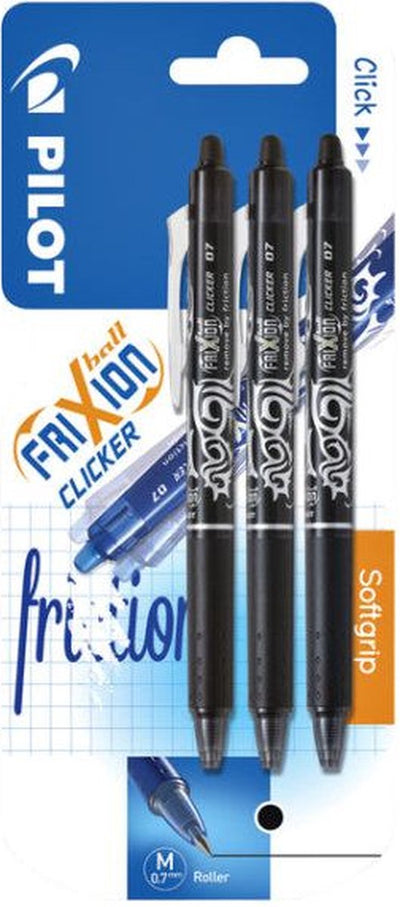 Pilot Rollerstift Frixion Clicker schwarz 0,35 mm Blister mit 3 Stück | Blister mit 3 Stück