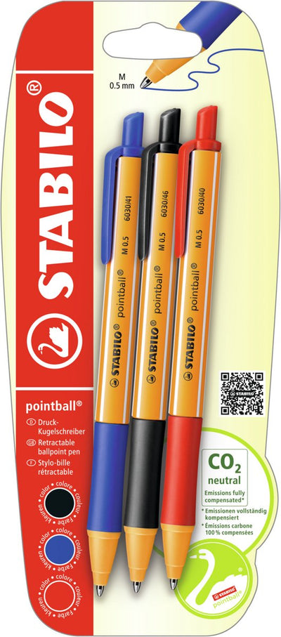 Stabilo pointball - Kugelschreiber - bunt - nachfüllbar - Set mit 3 Farben - Blister