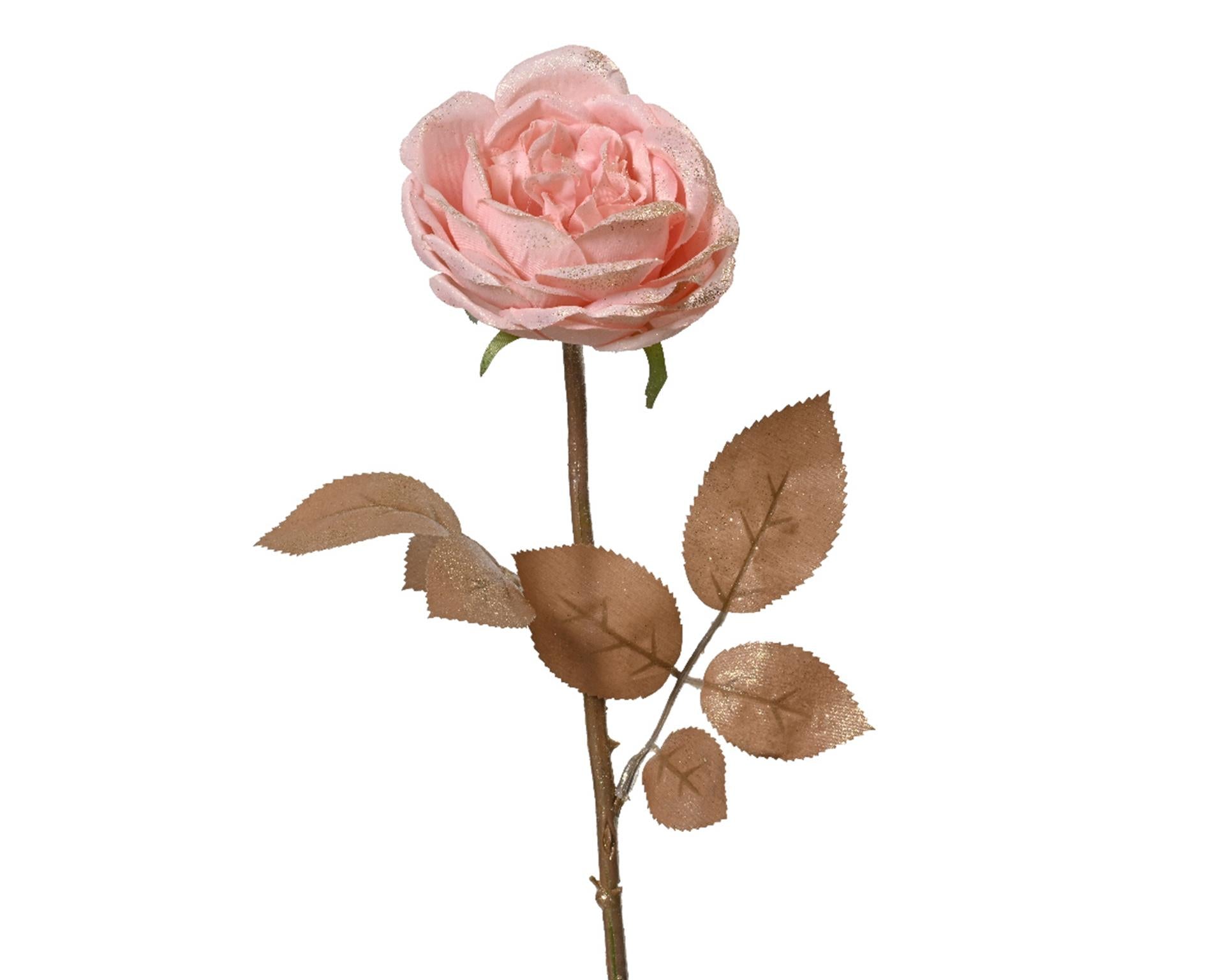 Decoris-Rose auf Stiel mit rosa Glitzer, H57 cm